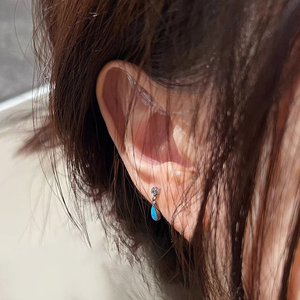 925银针简约蓝松石耳钉女小众设计个性耳环冷淡风精致小巧耳饰品