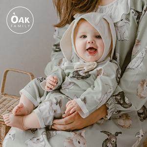 oak 婴儿连体衣婴幼儿春季纯棉百天宝宝新生儿衣服和尚服满月爬服