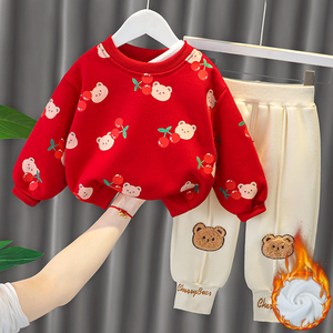 婴儿衣服秋冬季加绒卫衣套装可爱超萌保暖外出服一岁男女宝宝冬装
