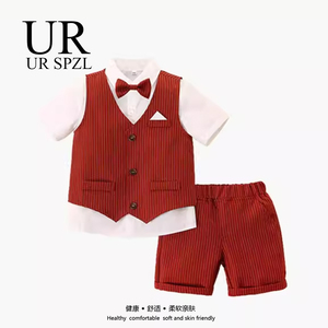 UR SPZL男童夏季韩版红色周岁礼服套装儿童假两件衬衫小西装衣服