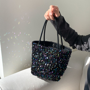 AOA 时尚手提包blingbling亮片包包高级感2024新款小众手拎水桶包