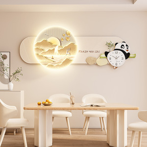 LED灯画餐厅装饰画2024新款钟表挂画奶油风壁画高级感饭厅墙壁灯
