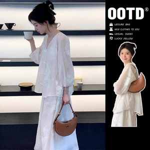 2024年设计感新款新中式国风套装连衣裙子夏季女装小个子白色长裙