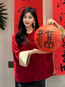 新年本命年红色战袍新中式国风改良版提花盘扣唐装上衣外套女秋冬