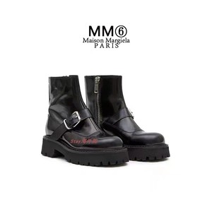 代购MM6 Maison Margiela马吉拉靴子圆头皮质及踝靴马丁靴厚底鞋