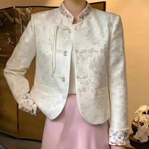 新中式女装国风白色上衣女2024早春新款高级感唐装盘扣高端短外套