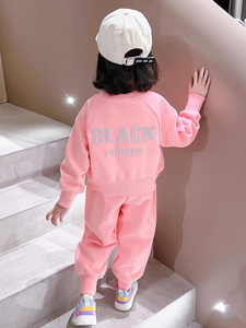 阿迪达2024新款女童春秋装套装韩版宝宝休闲卫衣外套洋气儿童