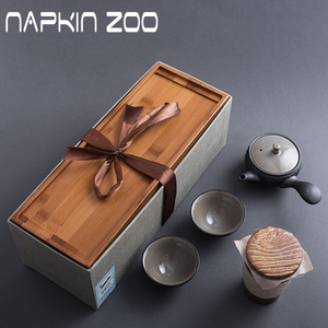 NZ日式和风家用茶具套装轻奢铁锈釉创意简约陶瓷粗陶整套送礼盒装