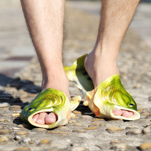 鱼拖鞋创意搞怪鱼型拖鞋大嘴鱼一家三口亲子鞋儿童情侣沙滩鞋鱼鞋