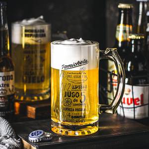 北欧啤酒杯扎啤杯网红玻璃杯子创意家用大容量水杯带把耐热口杯