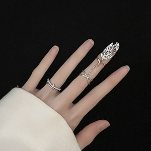 S925纯银小众设计感指甲戒镶钻锆石简约高级 ins冷淡风潮酷女时尚