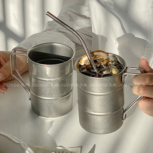 复古做旧不锈钢马克杯美式咖啡杯户外杯子商用野餐个性工业风水杯