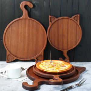 实木创意披萨盘乌檀木猫咪托盘牛排扒餐盘托板木圆盘西餐摆盘ins