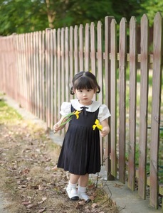 女宝宝学院风洋气连衣裙2024新款夏季短袖假两件韩式童装女童裙子