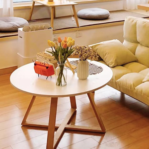 日式风实原木茶几家用具客厅沙发边圆桌极简约现代小户型白色桌子