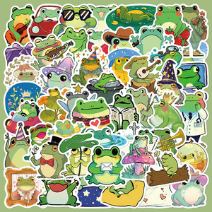 50张可爱青蛙贴纸行李箱笔记本电脑吉他滑板水杯跨境装饰diy贴画