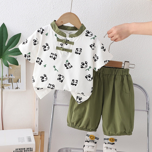 婴儿衣服夏季男童中国风短袖薄款套装1一3周岁男宝宝汉服古装夏装