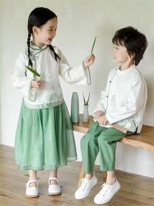 儿童汉服女童中国民族风男童六一演出服小孩表演服改良唐装套装潮