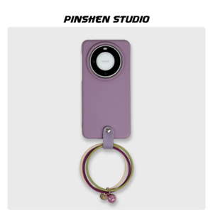 原创小众树莓紫拼色硅胶手提适用华为mate60pro手机壳全包防摔高级感个性挂绳ins风新款iphone15promax保护套