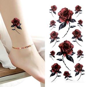 新款红色玫瑰花彩色花朵唯美性感防水纹身贴纸手腕脚踝女款持久