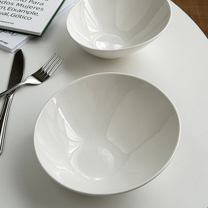 安木良品 出口订单 北欧ins极简纯白陶瓷餐厅家用斜口沙拉菜盘碗