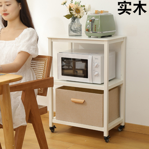 实木置物架白色微波炉靠墙落地打印机架子电饭煲收纳柜烤箱小桌子