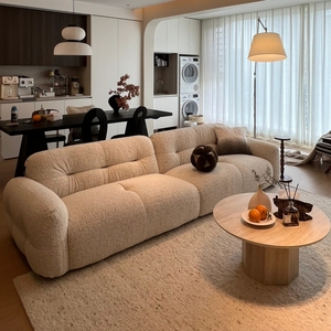 北欧云团沙发奶油风法式简约现代轻奢直排小户型网红复古布艺沙发