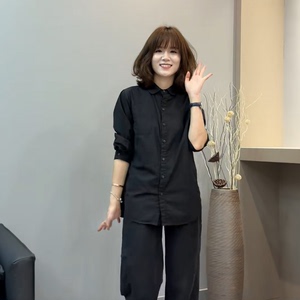 韩系气质黑色衬衫女春秋新款港风时髦气质衬衣设计感宽松显瘦上衣