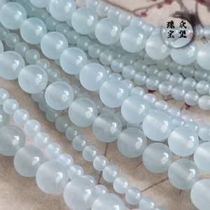 浅蓝色玉髓圆珠散珠 优化白玉加色珠子散珠手工材料配件