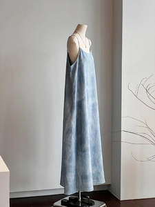 真的很哇塞！蓝色扎染仙女超仙森系吊带连衣裙时尚独特别致裙子