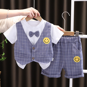 婴儿衣服夏季小男孩短袖帅气西装礼服周岁抓周套装一岁男宝宝童装