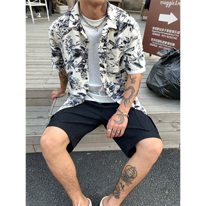OXFREAK「夏威夷古巴领花」定制褶皱面料 衬衫男短袖度假风衬衣潮