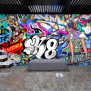 3D街头涂鸦墙纸嘻哈舞蹈室街舞壁画墙布轮滑滑板拳击健身自粘墙贴