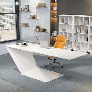 烤漆白色简约风可定制主管桌办公桌总裁桌现代时尚女总裁老板桌