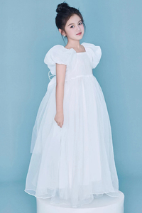新款影楼女童白色礼服女孩摄影服装女宝公主裙儿童拍照照相婚纱女