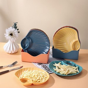 家用小麦秸秆客厅水果点心干果盘创意贝壳形蘸酱调料分格碟吐骨碟