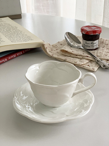 波西塔塔 外贸出口 法式轻奢玫瑰花浮雕陶瓷小容量咖啡杯小茶杯碟