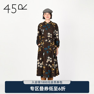 45R春季女士休闲二重织棉质花朵配腰带气质长袖连身裙2271150114