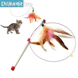 Pet Cat Tease Sticks Colorful Feathers Funny Interactive Toy