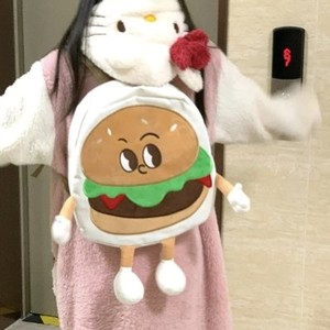 新款软萌可爱汉堡书包双肩包卡通收纳包毛绒小众少女学生通勤韩版