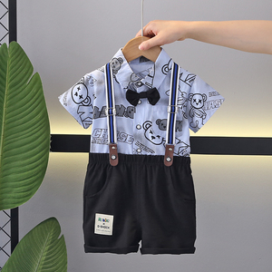 巴拉巴拉男童新夏装衬衫儿童礼服肩带裤夏季宝宝短袖背带裤两件套