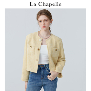 拉夏贝尔/La Chapelle法式红色气质高级感小香风外套女短款上衣春