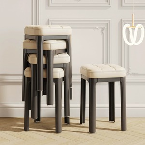 家用现代凳子可叠放高板凳塑料加厚软包椅子餐桌备用简约特厚胶凳