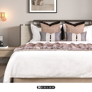软装样板房床品套件现代轻奢高端四件套北欧咖色手工编织床上用品
