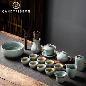 candyribbon冰裂釉功夫茶具套装办公室会客青瓷陶瓷茶壶盖碗茶杯