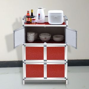碗柜家用橱柜简易柜子储物收纳柜铝合金组装多功能放碗厨房置物架