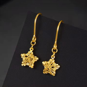 新款越南沙金星辰星星几何耳环耳坠黄铜镀金五角星女士时尚耳钩