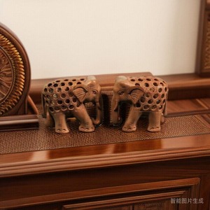 印度老山檀香手工镂空太平有象传统吉祥动物摆件书房桌面案摆大象