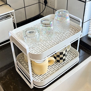 轻奢杯子收纳柜水杯置放架厨房沥水架桌面杯子收纳置物架子双层架