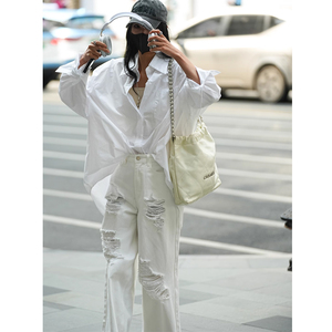 Luna7xi 白色长袖休闲纯棉衬衫女2024年春季新款韩系通勤衬衣上衣